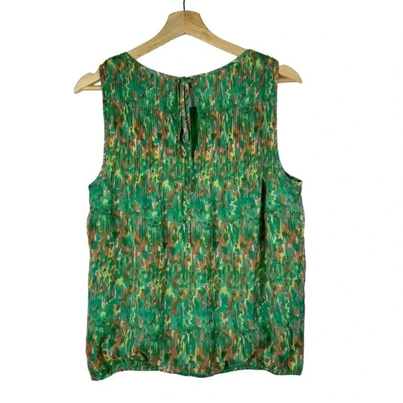 Max Studio Green Floral Pleated Sleeveless Blouse M - Picture 2 of 4